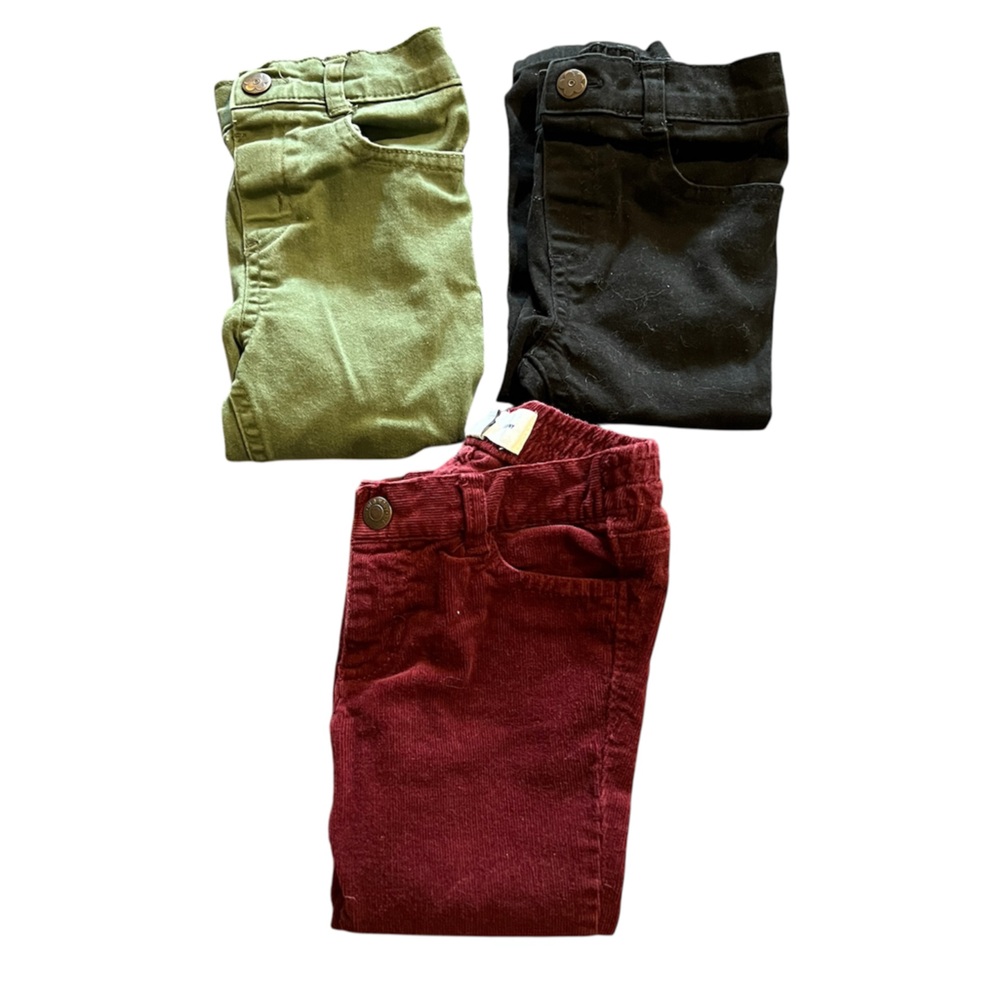 LIKE NEW - Bundle of Baby Skinny Pants - Olive, Black and Maroon, Size 18-24 Mon